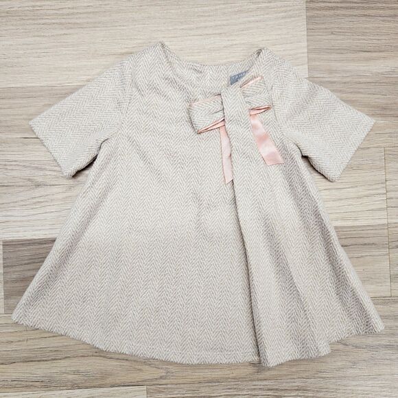 Tahari Baby Girl Cream Metallic Gold Dress Top With Bow 12 Months - Picture 1 of 6